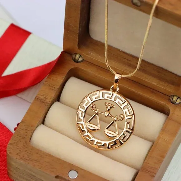 "Libra Zodiac Sign Rose Gold Pendant in Gold Plated Brass, XPPT1334 - Picture 8 of 13